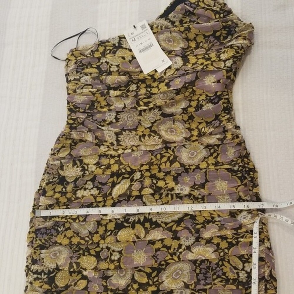 Zara Floral One Shoulder Mini Dress size M New With Tag - Picture 13 of 14